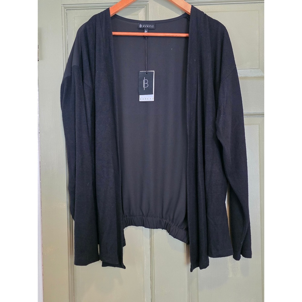 Collection by Bobeau Womens Black Mixed Media Open Front Cardigan L MC8K52C